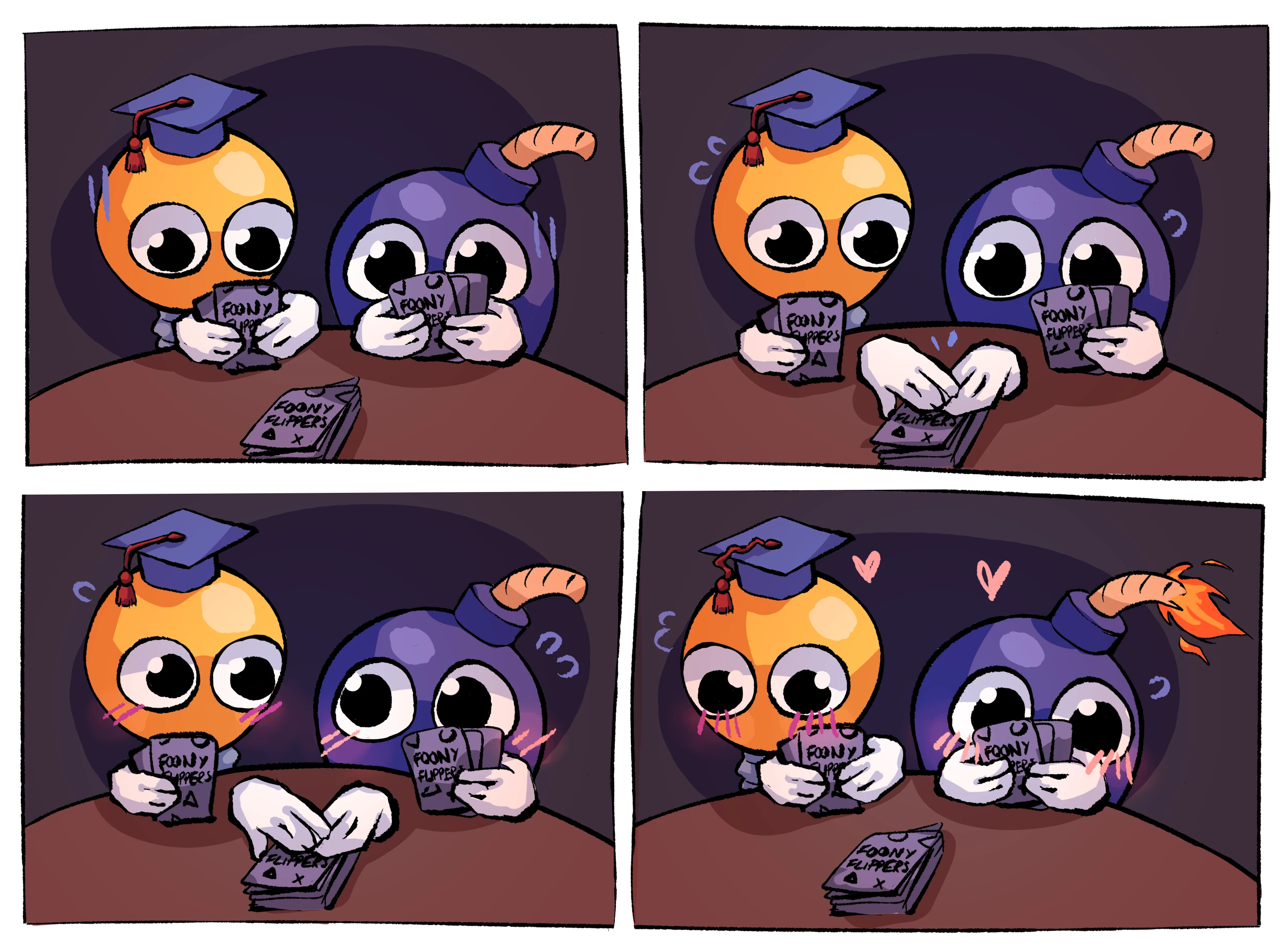 A beautiful artwork depicting Bulby and Bomby playing a game of Foon-O for Valentines 2023.