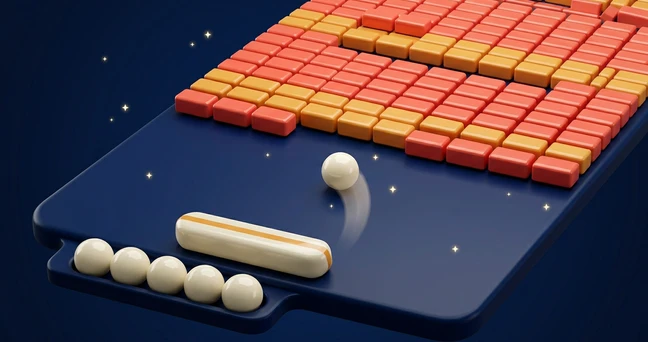 Marathon Breakout preset: a rack of five spare balls docked beside the paddle