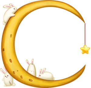 Moon Rabbits Frame: I wonder if they're making rice cakes.