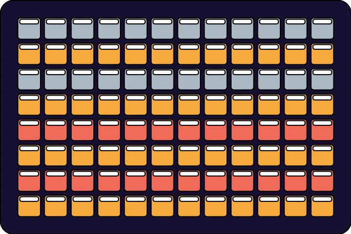 Classic Breakout brick pattern: a solid wall with two armored rows
