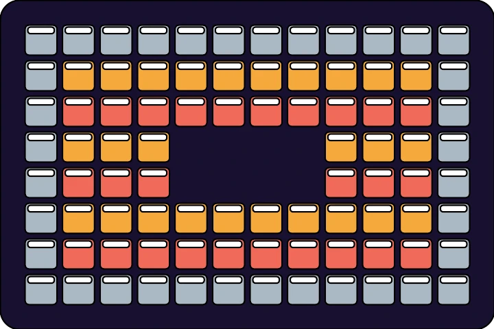 Fortress Breakout brick pattern: an armored shell around a hollow courtyard