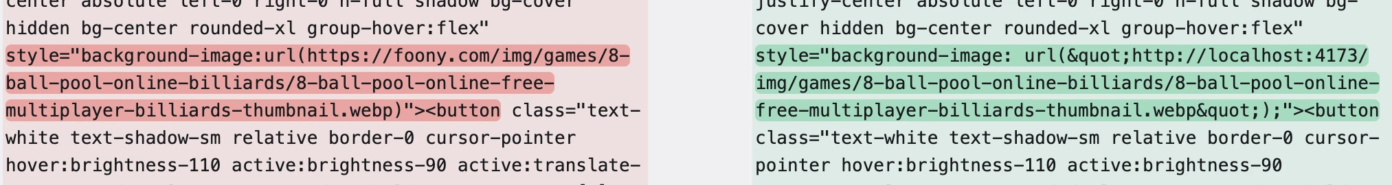 diff of our SSG vs client first-page render for React hydration
